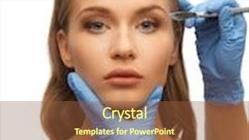  Presentation with beautician - PPT layouts with picture of woman face and beautician hands with scalpel background and a tawny brown colored foreground