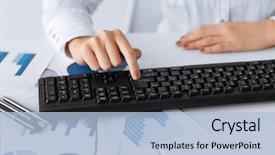  Presentation with kids hand sanitizer - Slide deck featuring picture of woman hand pressing background and a light blue colored foreground