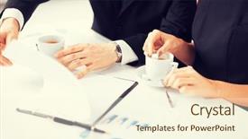  Presentation with contract - Colorful presentation theme enhanced with picture of woman hand signing contract paper backdrop and a cream colored foreground