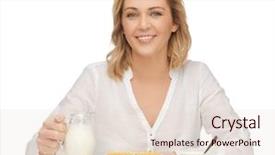  Presentation with healthy breakfast - Presentation theme enhanced with picture of woman in casual clothes with healthy breakfast background and a lemonade colored foreground