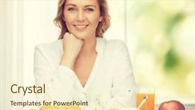  Presentation with healthy breakfast - Presentation design having picture of woman in casual clothes with healthy breakfast background and a cream colored foreground