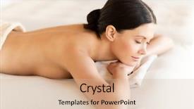  Presentation with salon - Beautiful slide deck featuring picture of woman in spa salon lying on the massage desk backdrop and a soft green colored foreground