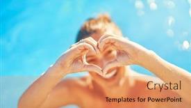  Presentation with hands heart - Presentation theme featuring picture-of-woman-in-swimming background and a coral colored foreground