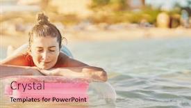  Presentation with mattress - PPT theme featuring picture-of-woman-on-mattress background and a coral colored foreground