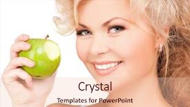  Presentation with beautiful green - Audience pleasing PPT layouts consisting of picture of young beautiful woman with green apple backdrop and a lemonade colored foreground