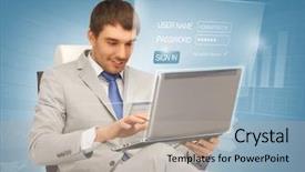  Presentation with dark tealout picture - Presentation design enhanced with picture of young businessman sitting background and a mint green colored foreground