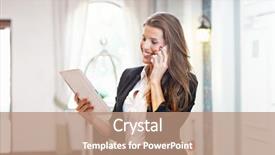  Presentation with lobby - Slide set with negociations - picture of young businesswoman working background and a coral colored foreground