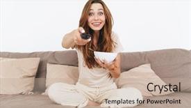  Presentation with corn flakes - Slide deck consisting of picture of young happy emotional background and a mint green colored foreground