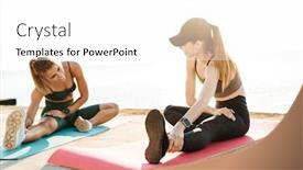  Presentation with women making - Amazing presentation design having picture-of-young-sports-women backdrop and a white colored foreground