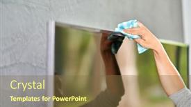  Presentation with cleaning - Slide set with picture-of-young-woman-cleaning background and a  colored foreground