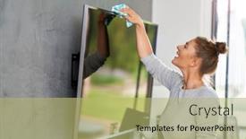  Presentation with cleaning - PPT layouts featuring picture-of-young-woman-cleaning background and a  colored foreground