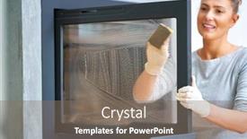  Presentation with cleaning - Slide deck featuring picture-of-young-woman-cleaning background and a gray colored foreground