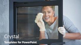  Presentation with cleaning - Slides having picture-of-young-woman-cleaning background and a ocean colored foreground