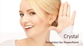  Presentation with listening woman - Colorful slide deck enhanced with picture of young woman listening backdrop and a  colored foreground