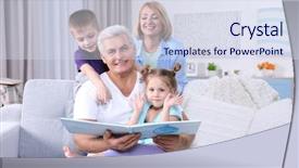  Presentation with photo album - Audience pleasing theme consisting of photobook - grandparents looking at photo album backdrop and a sky blue colored foreground
