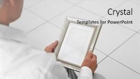  Presentation with nostalgia - Audience pleasing presentation theme consisting of man holding photo frame memories backdrop and a light gray colored foreground