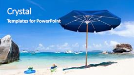  Presentation with sand ocean - Cool new slides with picture perfect beach with blue umbrella white sand turquoise ocean water and blue sky at tropical island in caribbean backdrop and a teal colored foreground