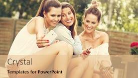  Presentation with smartphones - Audience pleasing PPT theme consisting of picture presenting happy group of friends with smartphones sitting outdoors backdrop and a lemonade colored foreground