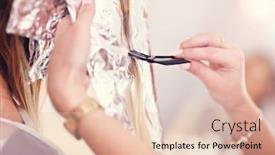  Presentation with hair salon - PPT layouts consisting of picture showing adult woman at the hair salon background and a lemonade colored foreground