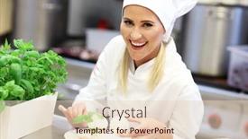  Presentation with busy work - PPT layouts with picture showing busy chef at work in the restaurant kitchen background and a lemonade colored foreground