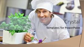  Presentation with busy work - Theme having picture showing busy chef at work in the restaurant kitchen background and a light blue colored foreground