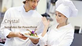  Presentation with busy work - Audience pleasing PPT theme consisting of picture showing busy chefs at work in the restaurant kitchen backdrop and a lemonade colored foreground
