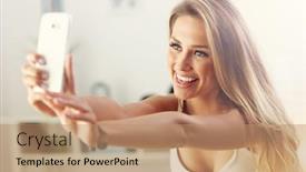  Presentation with smartphone - Cool new presentation with picture-showing-happy-woman backdrop and a coral colored foreground