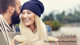  Presentation with dating - Slide deck with picture showing happy young couple dating in the city background and a lemonade colored foreground