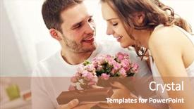  Presentation with what idea present by the picture - Colorful theme enhanced with picture showing man giving flowers backdrop and a coral colored foreground