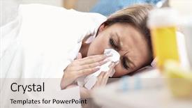  Presentation with sneezing - Audience pleasing presentation theme consisting of picture showing sick woman sneezing backdrop and a soft green colored foreground