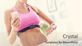  Presentation with heart rate - PPT layouts having picture showing sports woman using smart watch and checking her heart rate background and a lemonade colored foreground