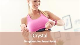  Presentation with heart rate - Amazing PPT theme having picture showing sports woman using smart watch and checking her heart rate backdrop and a coral colored foreground