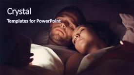  Presentation with smartphones - PPT theme consisting of picture showing young couple using smartphones in bed at night background and a wine colored foreground