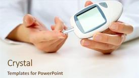  Presentation with glucometer - Beautiful PPT theme featuring woman's hand with glucometer backdrop and a lemonade colored foreground
