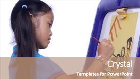  Presentation with education love - Presentation theme featuring pictures diverse kids playing - young girl paints a picture background and a coral colored foreground