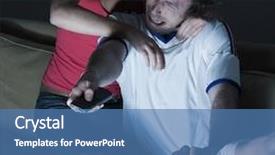  Presentation with german shepherd two young puppys - Cool new theme with pictures in a living room of two young girls and a man sitting on a couch watching on tv sport event backdrop and a teal colored foreground