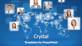  Presentation with social business people network - Colorful theme enhanced with pictures of businesspeople over world backdrop and a  colored foreground