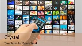  Presentation with television - Presentation theme having pictures of smart television background and a coral colored foreground