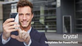  Presentation with city - Presentation enhanced with pictures with smartphone in city background and a dark gray colored foreground