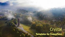  Presentation with autumn morning - Slide set featuring picturesque aerial view of sovata town in a foggy autumn morning transylvania romania background and a tawny brown colored foreground