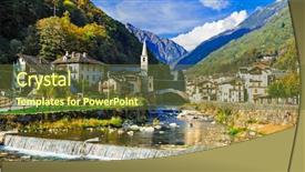  Presentation with alpine - Theme consisting of picturesque alpine village lillianes background and a tawny brown colored foreground
