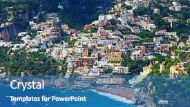 Presentation with coast - Beautiful PPT theme featuring picturesque amalfi coast of italy - positano backdrop and a teal colored foreground
