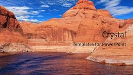  Presentation with water ship - PPT layouts featuring picturesque artificial huge reservoir powell background and a coral colored foreground