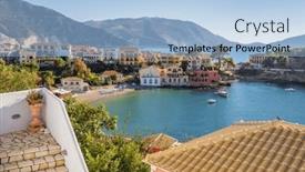  Presentation with island resort - Presentation design featuring picturesque-assos-town-on-kefalonia background and a light blue colored foreground