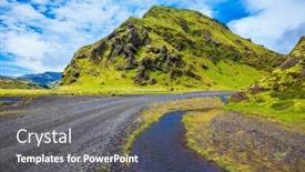  Presentation with green hills - Colorful theme enhanced with picturesque basalt hills covered with green grass and moss-polar at the bottom of the canyon flowing streams lot canyon pakgil in iceland backdrop and a gray colored foreground