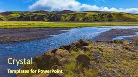  Presentation with green hills - PPT layouts consisting of picturesque basalt hills overgrown green grass and moss on bottom of canyon many streams flow canyon pakgil in iceland background and a tawny brown colored foreground