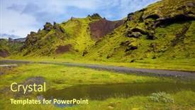  Presentation with green hills - Colorful presentation theme enhanced with picturesque basalt hills overgrown green grass and polar moss on bottom of canyon many streams flow canyon pakgil in iceland backdrop and a tawny brown colored foreground
