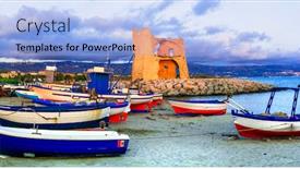  Presentation with fishing boats - Slide set consisting of picturesque-beach-scenery-with-tradtional background and a light blue colored foreground