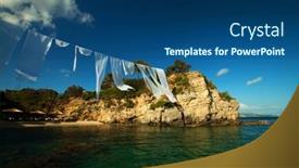  Presentation with island - PPT theme with picturesque-cameo-island-in-agios background and a ocean colored foreground
