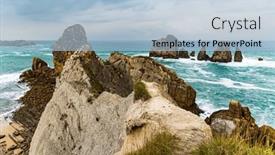  Presentation with rocky ocean coast - Presentation enhanced with picturesque-cliffs-and-huge-stones background and a light blue colored foreground
